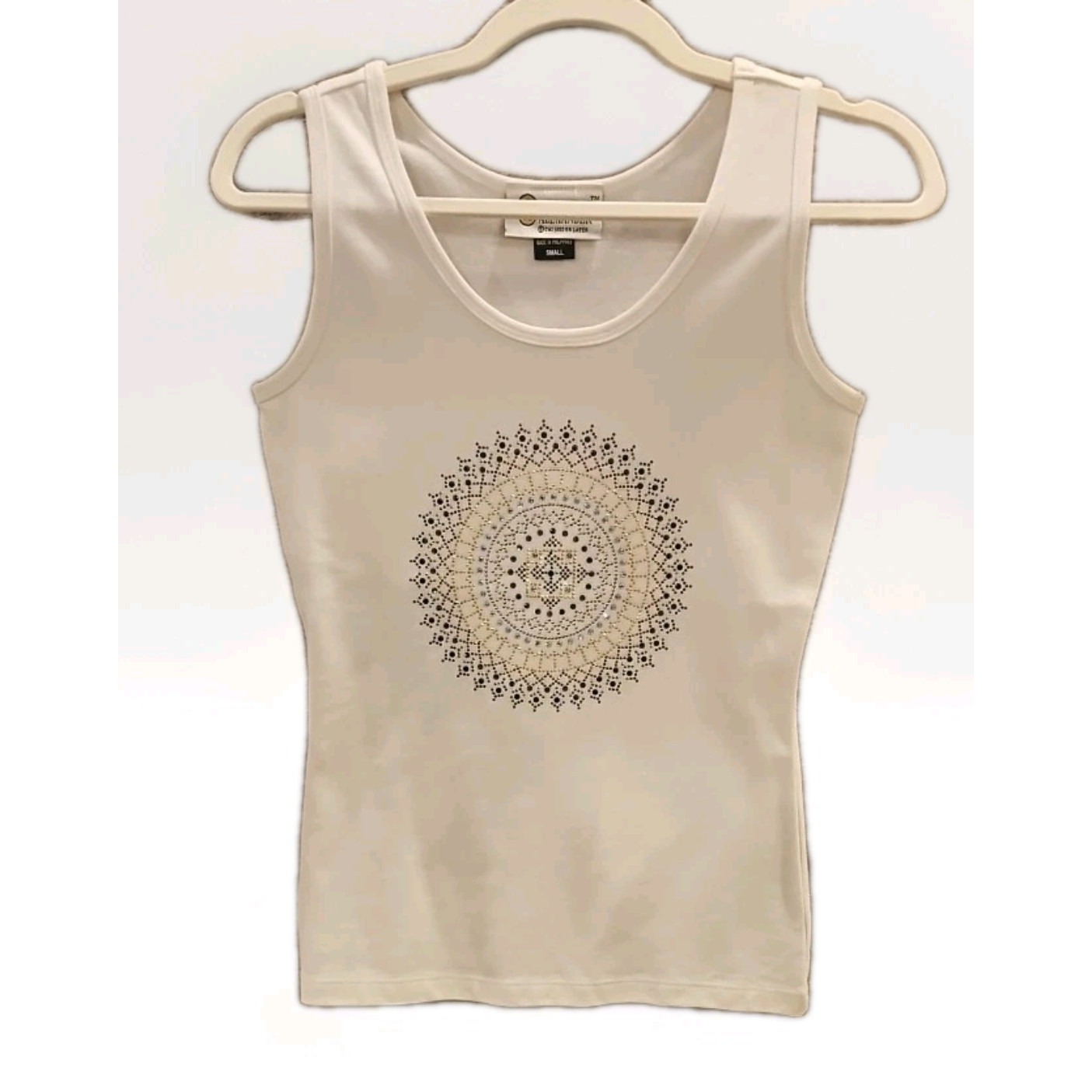 Christine Alexander Swarovski Glam Tank Top White Plum Crystals Sz Small #486